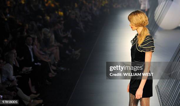 Model parades during a show by Australian label Bettina Liano during the Melbourne Fashion Festival, in Melbourne on March 18, 2010. The Festival is...