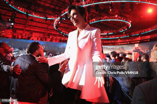 Personality Kris Jenner, winner of the Best Reality Series/Franchise award for 'Keeping Up with the Kardashians', walks off stage during the 2018 MTV...