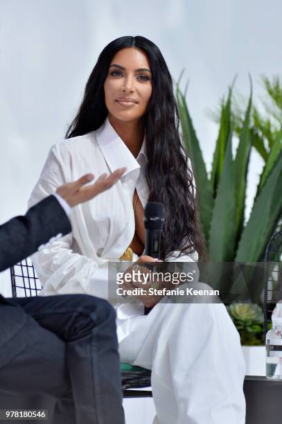Kim Kardashian West speaks onstage during the "Creating Cultural Moments" panel at the BoF West Summit at Westfield Century City on June 18, 2018 in...
