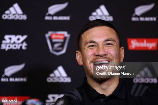 Sonny Bill Williams of the All Blacks speaks to media during a New Zealand All Blacks press conference on June 19, 2018 in Dunedin, New Zealand.