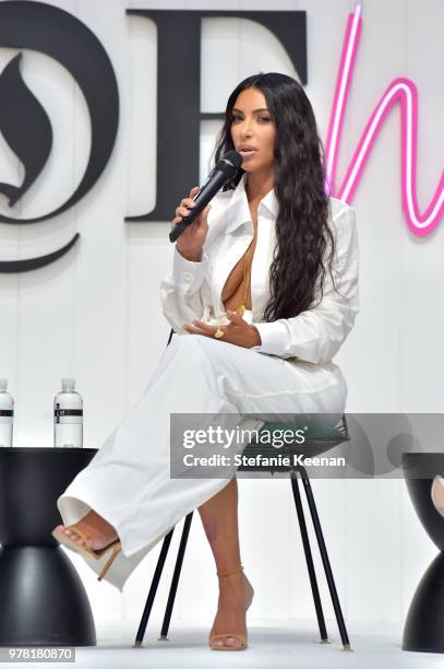 Kim Kardashian West speaks onstage during the "Creating Cultural Moments" panel at the BoF West Summit at Westfield Century City on June 18, 2018 in...