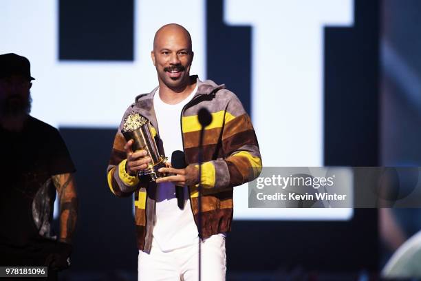 Actor-recording artist Common speaks onstage during the 2018 MTV Movie And TV Awards at Barker Hangar on June 16, 2018 in Santa Monica, California.