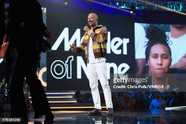 Rapper Common speaks onstage during the 2018 MTV Movie And TV Awards at Barker Hangar on June 16, 2018 in Santa Monica, California.