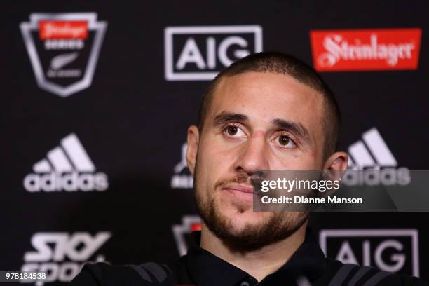 Perenara of the All Blacks speaks to media during a New Zealand All Blacks press conference on June 19, 2018 in Dunedin, New Zealand.