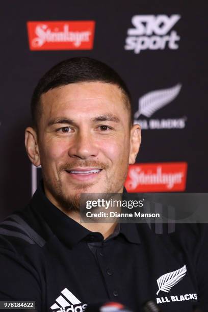 Sonny Bill Williams of the All Blacks speaks to media during a New Zealand All Blacks press conference on June 19, 2018 in Dunedin, New Zealand.