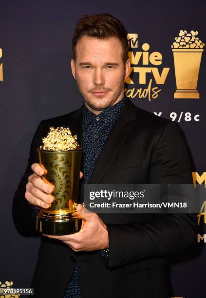 Actor Chris Pratt, recipient of the MTV Generation Award, attends the 2018 MTV Movie And TV Awards at Barker Hangar on June 16, 2018 in Santa Monica,...