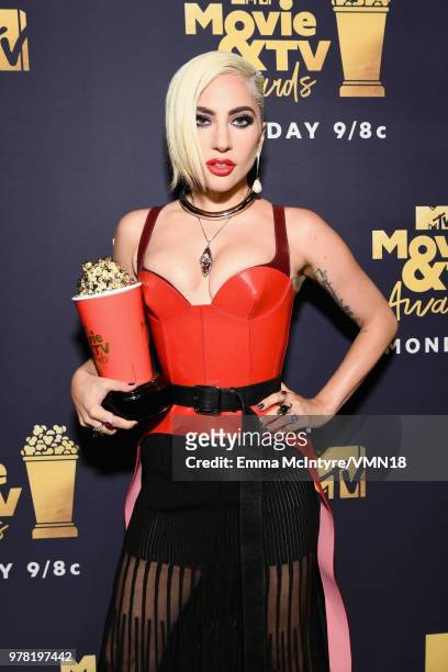 Lady Gaga attends the 2018 MTV Movie And TV Awards at Barker Hangar on June 16, 2018 in Santa Monica, California.