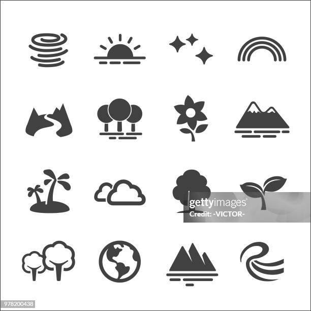 natur icons set - acme-serie - baum sonne stock-grafiken, -clipart, -cartoons und -symbole