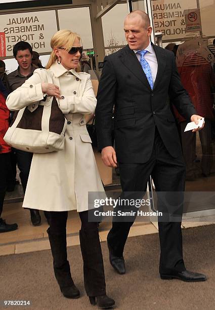 Zara Phillips and Mike Tindall attend day 3 of the Cheltenham Festival on March 18, 2010 in Cheltenham, England.