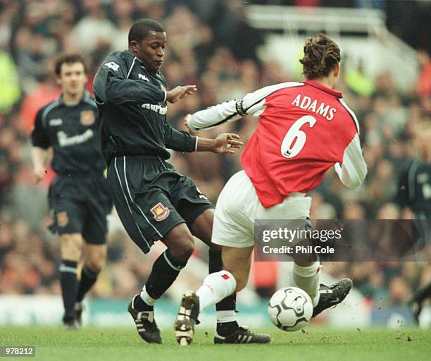 Kaba Diawara of West Ham clashes with Tony Adams of Arsenal during the Arsenal v West Ham United match in the FA Carling Premiership at Highbury...