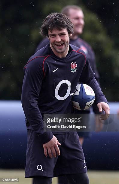 Ben Foden smiles during the England training session held at Pennyhill Park on March 17, 2010 in Bagshot, England.