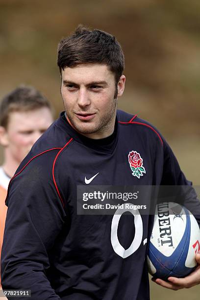 Matt Banahan looks on during the England training session held at Pennyhill Park on March 17, 2010 in Bagshot, England.