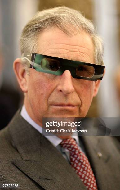 Prince Charles, Prince of Wales wears 3D glasses as he visits the Hungarian Academy of Sciences on March 18, 2010 in Budapest, Hungary. Prince...