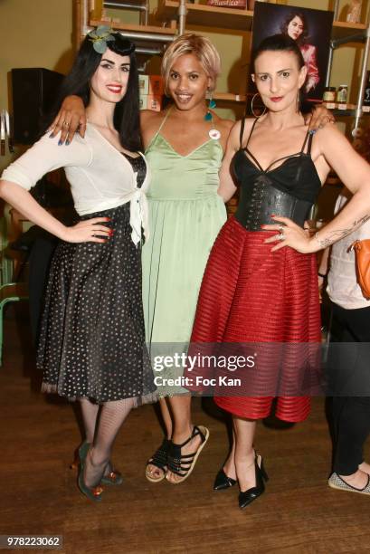 Model Elsa Oesinger, blogger Kevhoney Scarlett and model/writer Sylvie Ortega Munos attend the "Filles A Cotelettes" Party Hosted by Grand Seigneur...