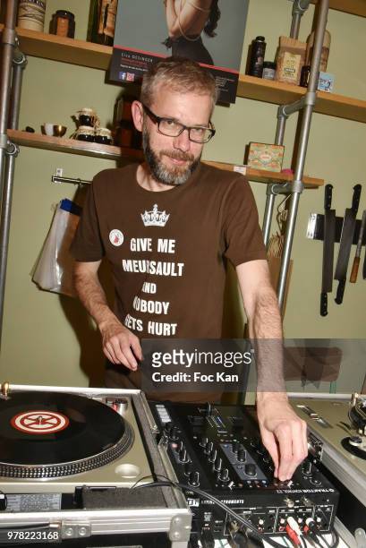 Laurent LC performs during the "Filles A Cotelettes" Party Hosted by Grand Seigneur Magazine at Grocery/Bar Bel Ordinaire on June 18, 2018 in Paris,...