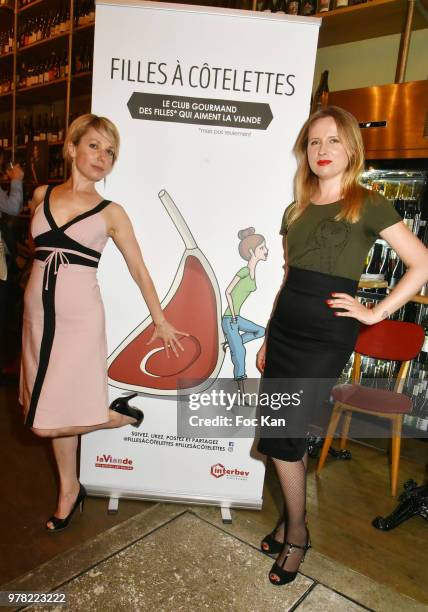 Laurence Goux and fashion designer Kasia Grzelak from Her Name Is Rita attend the "Filles A Cotelettes" Party Hosted by Grand Seigneur Magazine at...