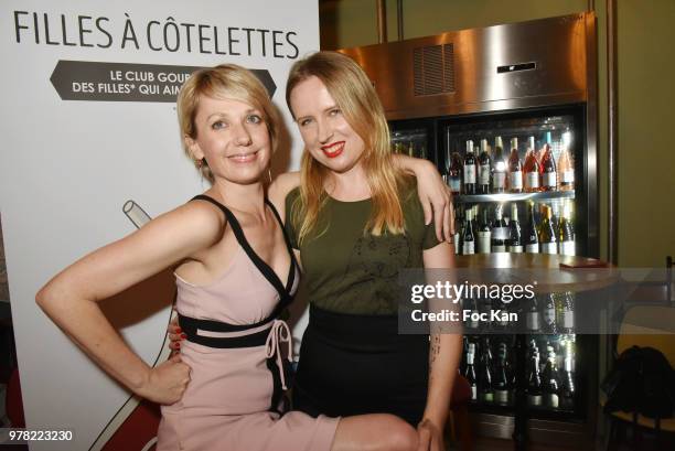 Laurence Goux and fashion designer Kasia Grzelak from Her Name Is Rita attend the "Filles A Cotelettes" Party Hosted by Grand Seigneur Magazine at...