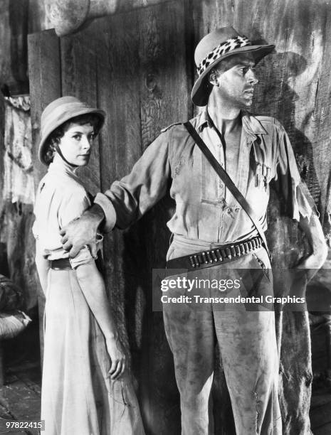 British actors Deborah Kerr and Stewart Granger appear in a still frame photo from 'King Solomon's Mines' , 1950.