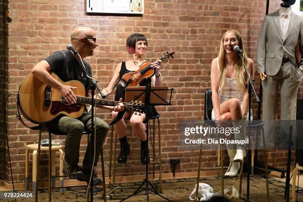 Moby and recording artist Julie Mintz perform at Sofar Sounds NYC at O.N.S Clothing on June 18, 2018 in New York City.
