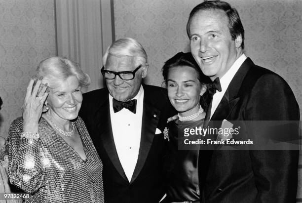 Barbara Harris and her husband Cary Grant with singer Jane Morgan and her husband, producer Jerry Weintraub, at the Plaza Hotel, California, April...