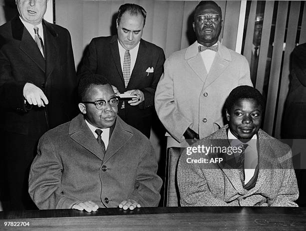 President Joseph Kasavubu of the new Democratic Republic of Congo and Congolese Justin Bomboko arrive at Idlewild airport , on November 7, 1960 to...