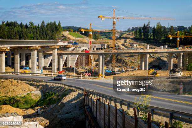 construction of the viaduct on the new s7 highway, skomielna biala, poland - bridge built structure stock pictures, royalty-free photos & images