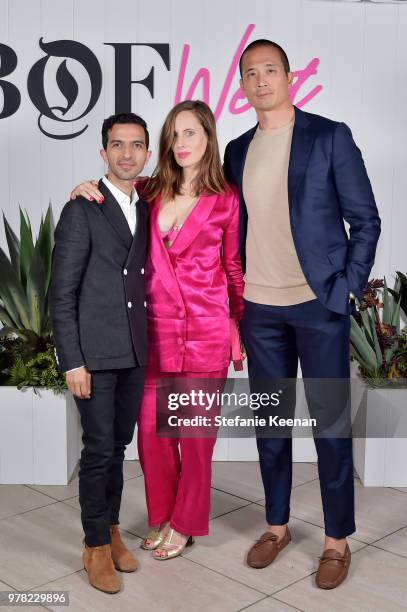 Imran Amed, Liz Goldwyn and Clement Kwan attend the BoF West Summit at Westfield Century City on June 18, 2018 in Century City, California.