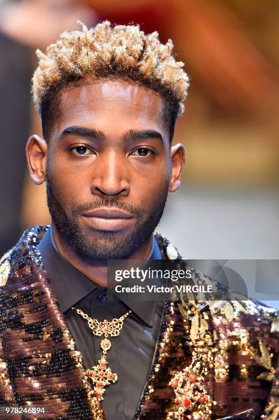 Tinie Tempah walks the runway at the Dolce & Gabbana show during Milan Men's Fashion Week Spring/Summer 2019 on June 16, 2018 in Milan, Italy.