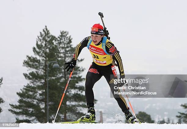 Magdalena Neuner of Germany competes during the women's sprint in the E.On Ruhrgas IBU Biathlon World Cup on March 18, 2010 in Oslo, Norway.
