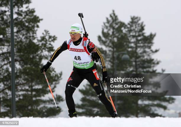 Simone Hauswald of Germany competes during the women's sprint in the E.On Ruhrgas IBU Biathlon World Cup on March 18, 2010 in Oslo, Norway.