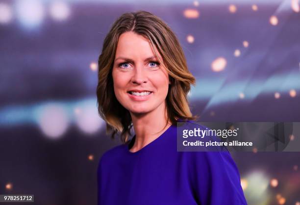 April 2018, Germany, Hamburg: ARD host for the soccer world cup 2018 in Russia, Jessy Wellmer, at a photo shoot before a press conference by ARD and...