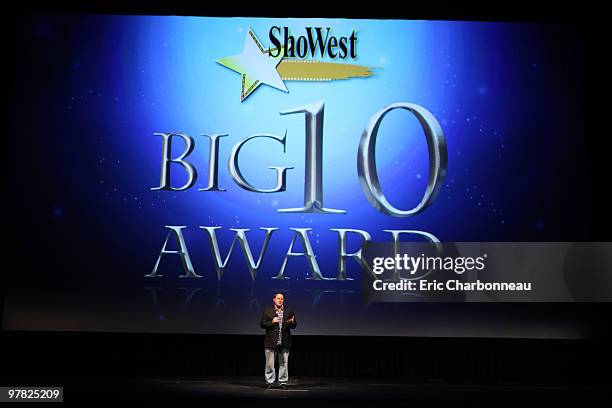 Disney/Pixar's John Lasseter at the Showest Big Ten Award presentation to Pixar Animation Studios at ShoWest Convention on March 16, 2010 at the...