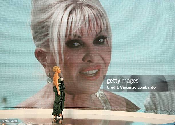 Personality Simona Ventura and Ivana Trump attend "L'Isola dei Famosi", Italian TV show on March 17, 2010 in Milan, Italy.