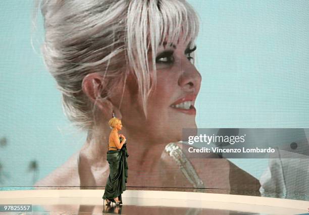 Personality Simona Ventura and Ivana Trump attend "L'Isola dei Famosi", Italian TV show on March 17, 2010 in Milan, Italy.