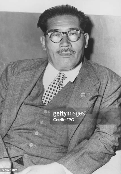 Japanese politician Inejiro Asanuma , Chief Secretary of the Japanese Socialist Party, 1952. He was assassinated by a right wing extremist during a...