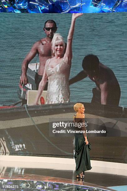 Personality Simona Ventura and Ivana Trump attend "L'Isola dei Famosi", Italian TV show on March 17, 2010 in Milan, Italy.