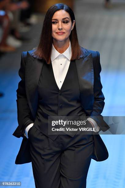 Monica Bellucci walks the runway at the Dolce & Gabbana show during Milan Men's Fashion Week Spring/Summer 2019 on June 16, 2018 in Milan, Italy.