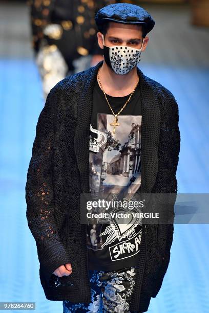 Model walks the runway at the Dolce & Gabbana show during Milan Men's Fashion Week Spring/Summer 2019 on June 16, 2018 in Milan, Italy.