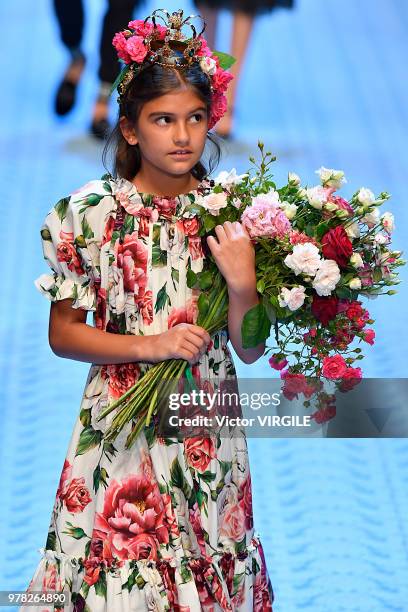 Model walks the runway at the Dolce & Gabbana show during Milan Men's Fashion Week Spring/Summer 2019 on June 16, 2018 in Milan, Italy.