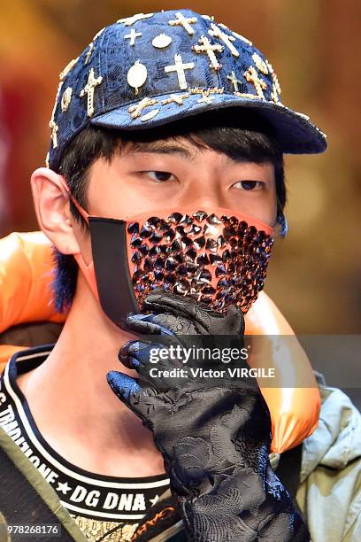 Model walks the runway at the Dolce & Gabbana show during Milan Men's Fashion Week Spring/Summer 2019 on June 16, 2018 in Milan, Italy.