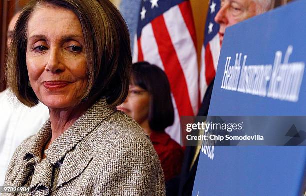 Speaker of the House Nancy Pelosi attends an event highlighting health care reform at the U.S. Capitol March 18, 2010 in Washington, DC. As U.S....