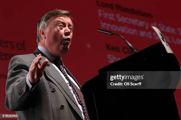 Kenneth Clarke MP, the Shadow Business Secretary, speaks at the British Chamber of Commerce Annual Conference held at the headquarters of BAFTA on...