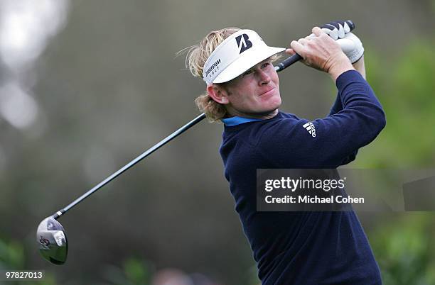 Brandt Snedeker hits a drive during the first round of the Transitions Championship at the Innisbrook Resort and Golf Club held on March 18, 2010 in...