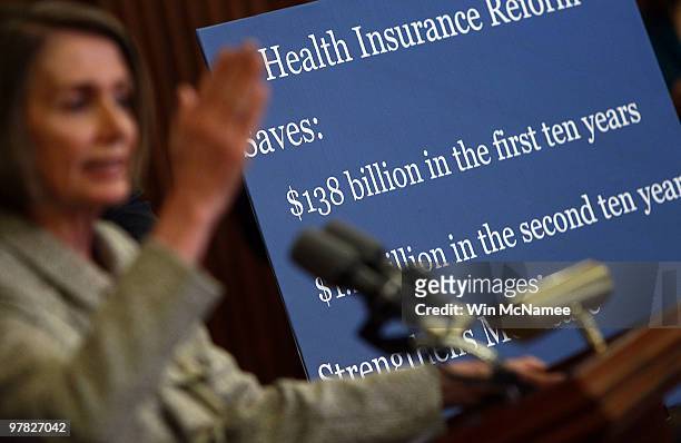 Speaker of the House Nancy Pelosi speaks at an event highlighting health care reform at the U.S. Capitol March 18, 2010 in Washington, DC. As U.S....