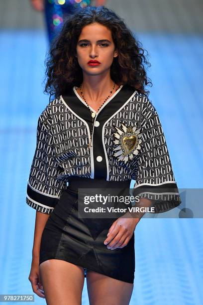 Model walks the runway at the Dolce & Gabbana show during Milan Men's Fashion Week Spring/Summer 2019 on June 16, 2018 in Milan, Italy.