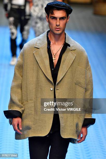 Model walks the runway at the Dolce & Gabbana show during Milan Men's Fashion Week Spring/Summer 2019 on June 16, 2018 in Milan, Italy.