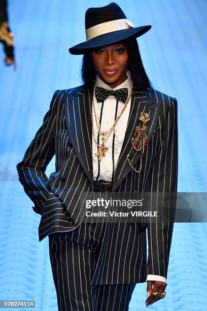 Naomi Campbell walks the runway at the Dolce & Gabbana show during Milan Men's Fashion Week Spring/Summer 2019 on June 16, 2018 in Milan, Italy.