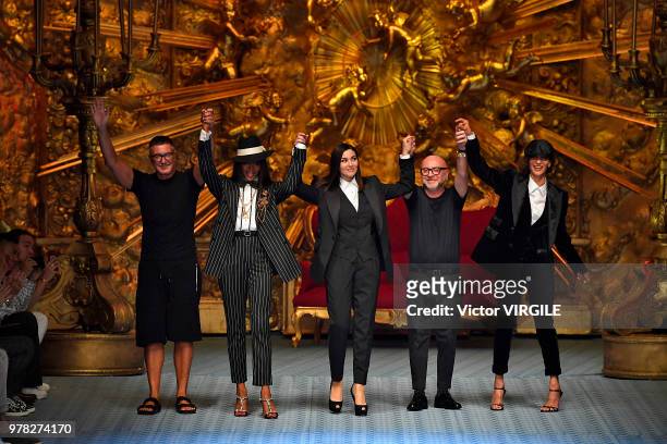Stefano Gabbana; Naomi Campbell; Monica Bellucci; Domenico Dolce and Marpessa Hennink walks the runway at the Dolce & Gabbana show during Milan Men's...
