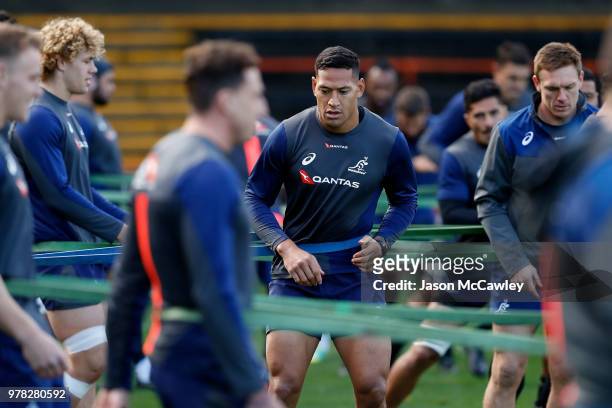 Israel Folau during an Australian Wallabies training session at Leichhardt Oval on June 19, 2018 in Sydney, Australia.