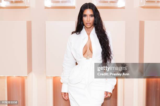 Kim Kardashian West at her first-ever KKW Beauty and Fragrance pop-up opening at Westfield Century City in Los Angeles on June 20th, 2018